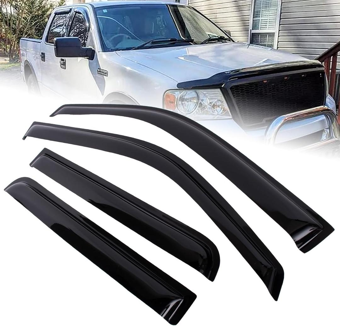 4Pcs Tape-on Type Side Window Rain Guards Deflectors Visors Vent Shades Car Accessories Compatible with Ford F150 Supercrew Cab 2004-2008, Lincoln Mark LT 2006-2008 (For Ford F150 Supercrew Cab Models 2006-2008)