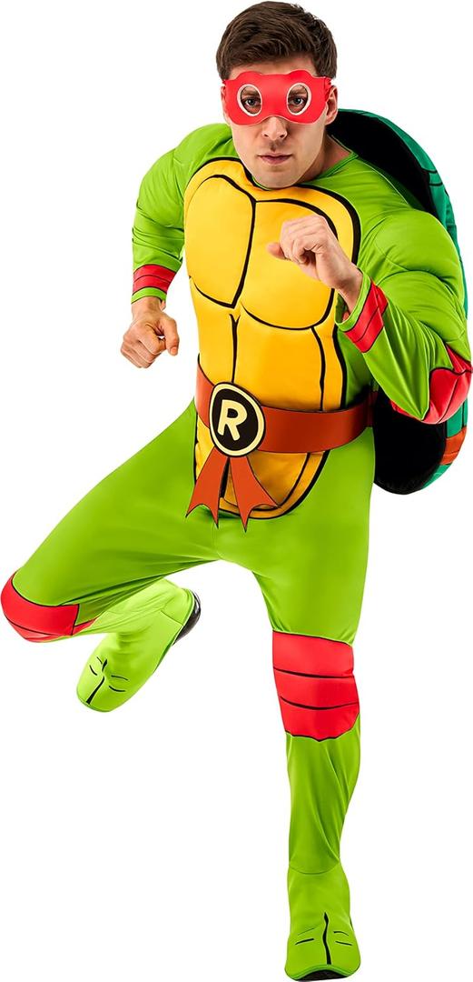 Rubies Men's Teenage Mutant Ninja Turtles Deluxe Raphael Costume Jumpsuit, Shell, and Eye-mask (Large)