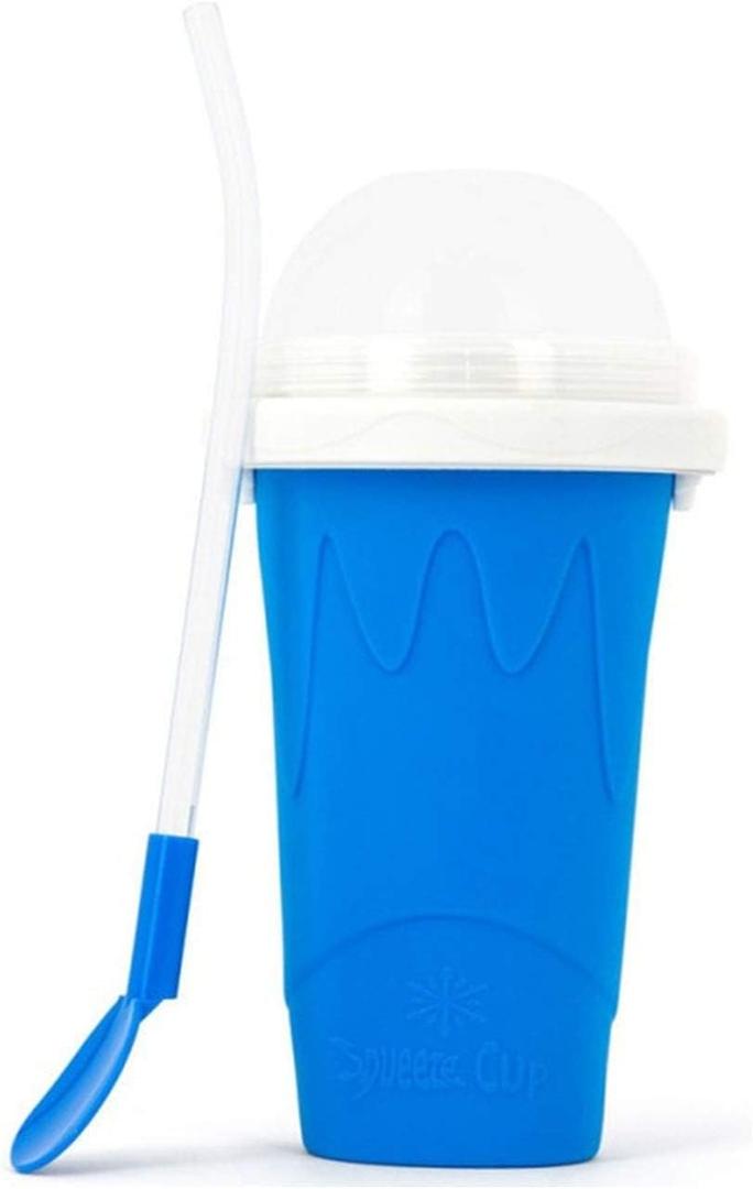 Slushie Maker Cup, Magic Quick Frozen Smoothies Cup Cooling Cup Double Layer Squeeze Cup Slushy Maker, Homemade Milk Shake Ice Cream Maker DIY it for Children and Family (1 PC BLUE)