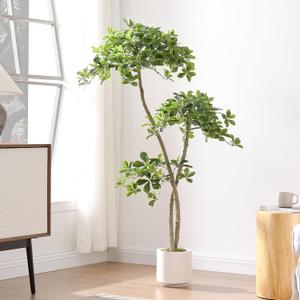 5ft Tall Artificial Black Olive Tree with 945 Lifelike Leaves, Fake Plant in White Pot, Faux Olive Tree with 2 Poles for Living Room Office Garden Decor