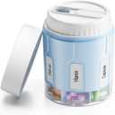 Daviky Pill Bottle Organizer, Supplement Organizer with 7 Large Compartments, Travel Pill Dispenser Round Pill Box with Two LidsBlue