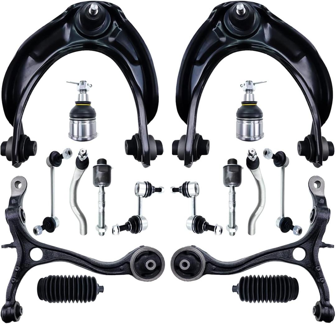 Suspension Kit, Replacement For Front Upper Lower Control Arm with Ball Joints Outer Inner Tie Rod End with Boots Sway Bar Link Compatible With 2008-2012 HONDA ACCORD - 16 Pcs