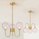 Pink Bubble Chandelier 20 inch, Mid Century Modern Gold Lighting Fixture Glass Sputnik Pendant Hanging Ceiling Light Castle Chandeliers for Girls Room Dining Living Room Bedroom Kitchen