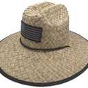 TUREVIEW Men's Lifeguard Straw Hats Sun Hats Outdoor Hats Wide Brim Beach Swimming for Men (Straw, Black Camouflage)