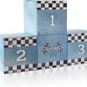 Zhanmai 4 Pcs Large Racing Car Party Boxes 11.8 x 11.8 Inch Goodie Checkered Boxes for Birthday Decor Truck Theme Race Car Podium Centerpiece Decorations Cardboard Party Favors(Blue)