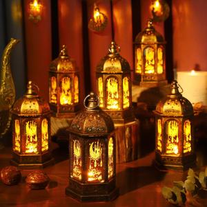Mini Ramadan Lantern Lights - Ramadan Candle Eid Mubarak Lantern Decoration Lights for Home Wall Window Tabletop Patio Decor, Gold
