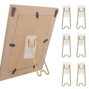 Nirxxiy 6 Pcs Picture Frame Stand, Table top easel, Stainless Steel Picture Holder Stand with Self-Adhesive for 5.9 to 10.2 inch Picture Frame Easel (Gold, 5.12“ x 2.17”)