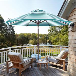 ABCCANOPY OLEFIN 5-Year No Fading 9FT Patio Umbrella, Outdoor Table Umbrella with 8 Sturdy Ribs for Deck, Backyard, Yard (Turquoise Stripe)