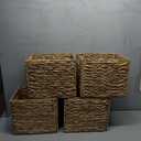 4 Pack 13 x 11in Rectangular Wicker Storage Bins, Water Hyacinth Baskets, Foldable Wicker Baskets, Storage Basket with Built-in Handles, Handwoven Natural Basket for Shelves, Outdoor