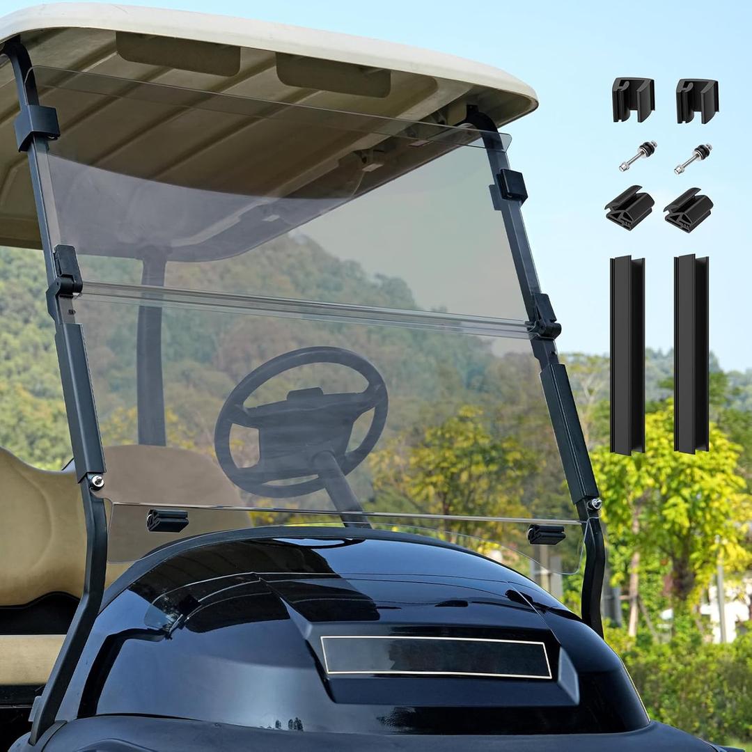 Golf Cart Windshield for Club Car Precedent(Tinted/Clear), Club Car Foldable Windshield Suitable for 2004-Up Club Car Precedent/Onward/Tempo Golf Carts, PC UV Resistant Club Car Windshield Replacement
