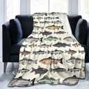 Vintage Fish Blanket Soft Lightweight Throw Blankets Cozy Flannel Bed Throws for Sofa Couch Travel Home Room Bedroom Decor Gifts for Boys Girls Kids Adults 80"x60"