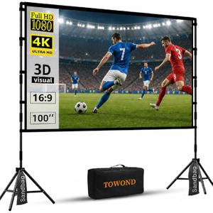 TOWOND Projector Screen with Stand, 100 inch Outdoor Projector Screen Portable Indoor Projection Screen 16:9 4K Rear Front Movie Screen with Carry Bag for Home Backyard Theater 100 inch