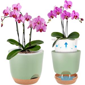 7.2 Inch Self Watering Orchid Pots for Indoor Plants,Macetas para Orqudeas,Flower Pots for Indoor Plants with Holes(Green)
