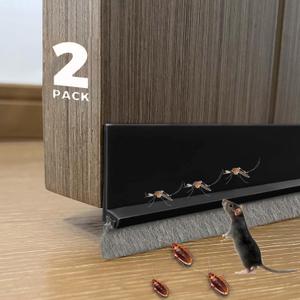 2 PCS Brush Door Sweep, Draft Stoppers for Bottom, Draft Stopper with Brush for Exterior Door, Bottom Seal Strip for Protection Against Bug, Dust, 2" W x 39" L, Black