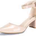 IDIFU Women's IN2 Pedazo Dress Shoes Low Block Heels Comfortable Chunky Closed Toe Ankle Strap Wedding Pumps (9, Nude Patent)