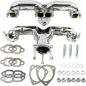 1 Set Polished Chrome Rams Horn Exhaust Manifolds With all gaskets and hardware Compatible with Small Block Chevy SBC 283 305 327 350 400