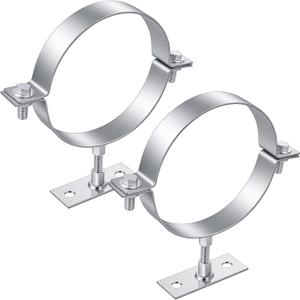 2 Pcs Heavy Duty Adjustable Pipe Bracket, 6 Inch Split Ring Hanger Clamp with Mounting Screws, Galvanized Steel Wall Strap for Round Gas Vent, Chimney, Drainage & Plastic Ventilation Pipes