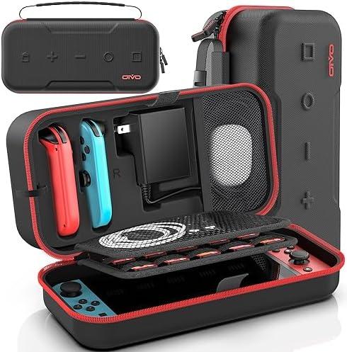 Switch Carrying Case Compatible with Nintendo & OLED, Portable Switch Travel Carry Case Fit for Joy-Con and Adapter, Hard Shell Protective OLED Pouch Bag with 20 Games, Red