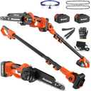 MAXLANDER 2-in-1 Cordless Pole Saw & 8 Inch Brushless Chainsaw, 20V Electric Pole Saws for Tree Trimming, Battery Powered Pole Saws with Extension pole & 2 x 3.0Ah Battery