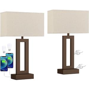 Seealle Bedroom Lamps for Night Stands - Touch Control, 3 Way Dimmable, USB C+A Charging, LED Bulbs, Easy Assembly(Yellow&Brown)