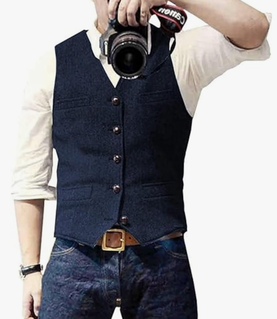 Men's Suit Vests Wool Tweed Vest V Neck Slim Fit Waistcoat Formal Business Retro for Wedding, 4XL.