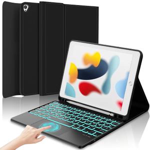 Touch Keyboard Case for iPad 9th/8th/7th Generation 10.2 inch, Pro 10.5, Air 3rd Gen - Smart Folio Cover Case with Pencil Holder, Smart Trackpad, 7 Colors Backlit Wireless Detachable Keyboard