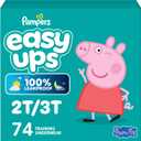 Easy Ups Girls & Boys Potty Training Pants, Size 4 (2T-3T), 74 Count, Peppa Pig Absorbent Pull Up Training Underwear, Up to 100% Leakproof Day and Night, Hypoallergenic