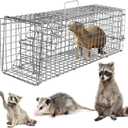 KOCASO Large Live Animal Trap Cage, Foldable Heavy Duty Humane Rat Trap for Indoor and Outdoor, Metal Mouse Trap Foxes Armadillos Cats, Rabbits, Raccoons, Skunks, Possums/Catch and Release, Sliver