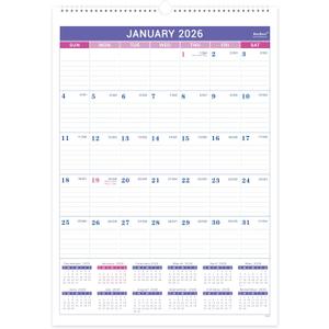 2026 Wall Calendar - January 2026 - December 2026, 2026 Calendar, 12 Months Wall Calendar 2026, 12" x 17", Large Blocks, Spiral Bound