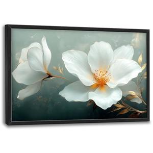 Large White Floral Wall Art for Living Room, Flower Canvas Oversized Wall Decor, Aesthetics Framed Pictures Painting Print Artwork for Bedroom Office 36L x 24W