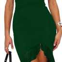 BORIFLORS Women's Sexy Ruched Bodycon Midi Dresses Elegant Sleeveless Backless Ruffle Hem Cocktail Party Tank Dress (Large, Dark Green)