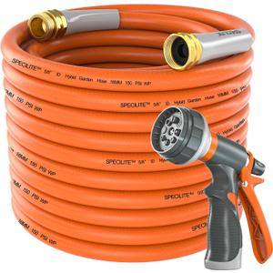Garden Hose 50 ft x 5/8 in Heavy Duty, Flexible and Lightweight Water Hose, Burst 600 psi, Kink-less Hybrid Rubber Hose for Backyard, 3/4'' Brass Fittings (50FT)