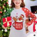 Christmas Little Girls Patchwork Funny Ugly Gingerbread Shirt Santa Party Top Green & Grey 6 Years