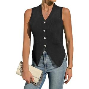 BB&KK Womens Sweater Vest Sleeveless Knit V Neck Button Fashion Casual Loose Spring Summer Waistcoat Cardigan Size L