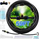 Misters for Outside Patio with Water Filter - 59Ft(18M) Misting system Line 20 Brass Mist Nozzles Brass Adapter(3/4") Patio Misters for Cooling Outdoor Greenhouse Backyard Porch Garden BBQ Party Pool