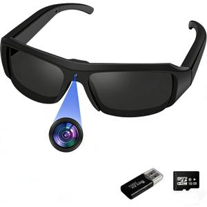 Camera Sunglasses Sports Action Glasses Camera 1080P Video Camera Glasses UV Protection Polarized Lens Support Photos/Videos Recording mit 16GB Micro SD Card and Card Reader for Outdoor Activities
