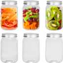 Darice 16 oz Plastic Mason Jars with Airtight Screw on Lid - Refillable Clear Plastic Jars Containers for Kitchen and Household Storage, BPA-Free Jars with Lids, Pack of 6
