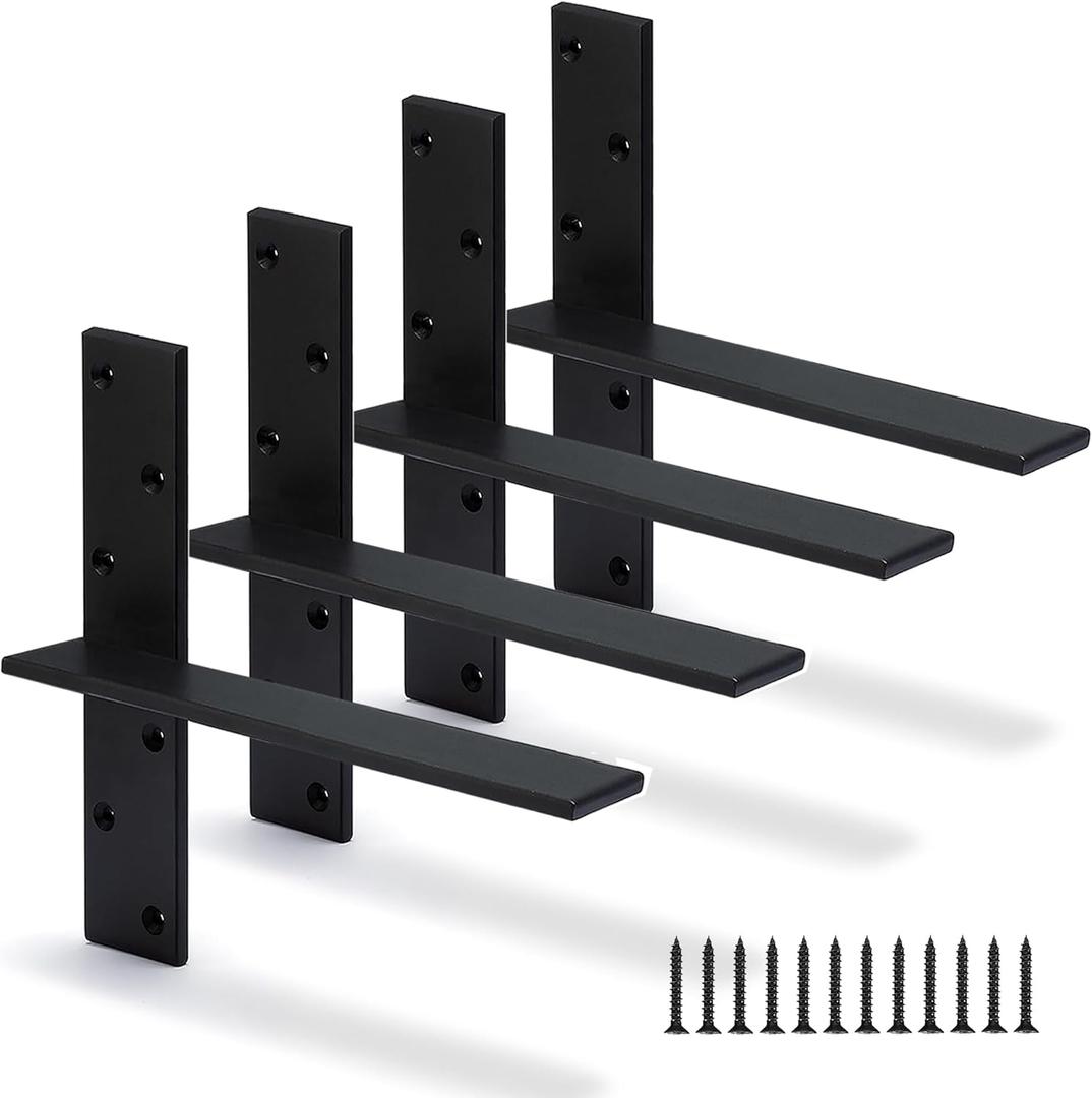 Floating Shelf Bracket 3/8" Thick Heavy Duty Shelf Brackets 4 Pack Free Hanging Countertop Support Bracket 12" Lx2.5 W Floating Wall Brackets for Cabinets, Granite, Dishwasher, Bench Seats Vanities