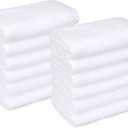 Amazon Basics Cotton Washcloths, Lightweight Quick-Dry, Absorbent Face and Body Towel Set, 12" x 12", White, 12-Pack