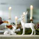 DN DECONATION 2PCS Christmas Reindeer Figurines, Chritmas Small White Deer Statues,Decorative Resting Lucky Resin Deer Rustic Sculptures for Indoor Home Decor Mantle Cabinet Desktop Office