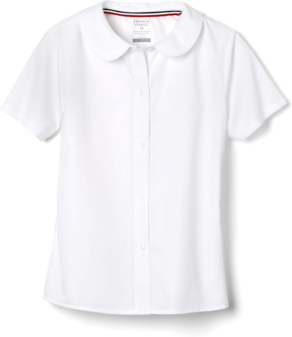 French Toast Peter Pan Collar Short Sleeve Blouse (Girls Standard & Plus Sizes), Blue, (White)