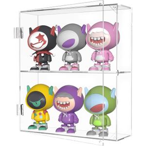 YUNEASELF Acrylic Display Case - 2 Layer Clear Display Case for Funko Pop Action Figures - Wall Mounted or Desktop Dustproof Display Cabinet Shelf for Labubus Collectibles Mini Toys