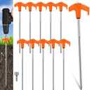 Hicarer 10 Pcs 20 Pcs 8'' Screw in Tent Stakes Heavy Duty Ground Metal Stakes for Inflatables with Hex Head Driver for Outdoor Camping Tent Inflatable Garden Decor (Orange)