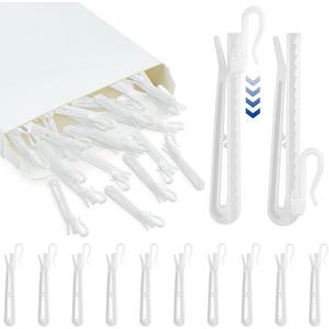 50 Pcs White Plastic Curtain Hooks, 85mm Adjustable Pinch Pleat Drapery Hooks with Ratchet System for Window Drapes, Door & Shower Curtains