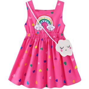 Toddler Girls Spring Dress Little Girl Rainbow Summer Dresses for Girls Sleeveless Sundress with Bag Outfits, Size 4-5 Years