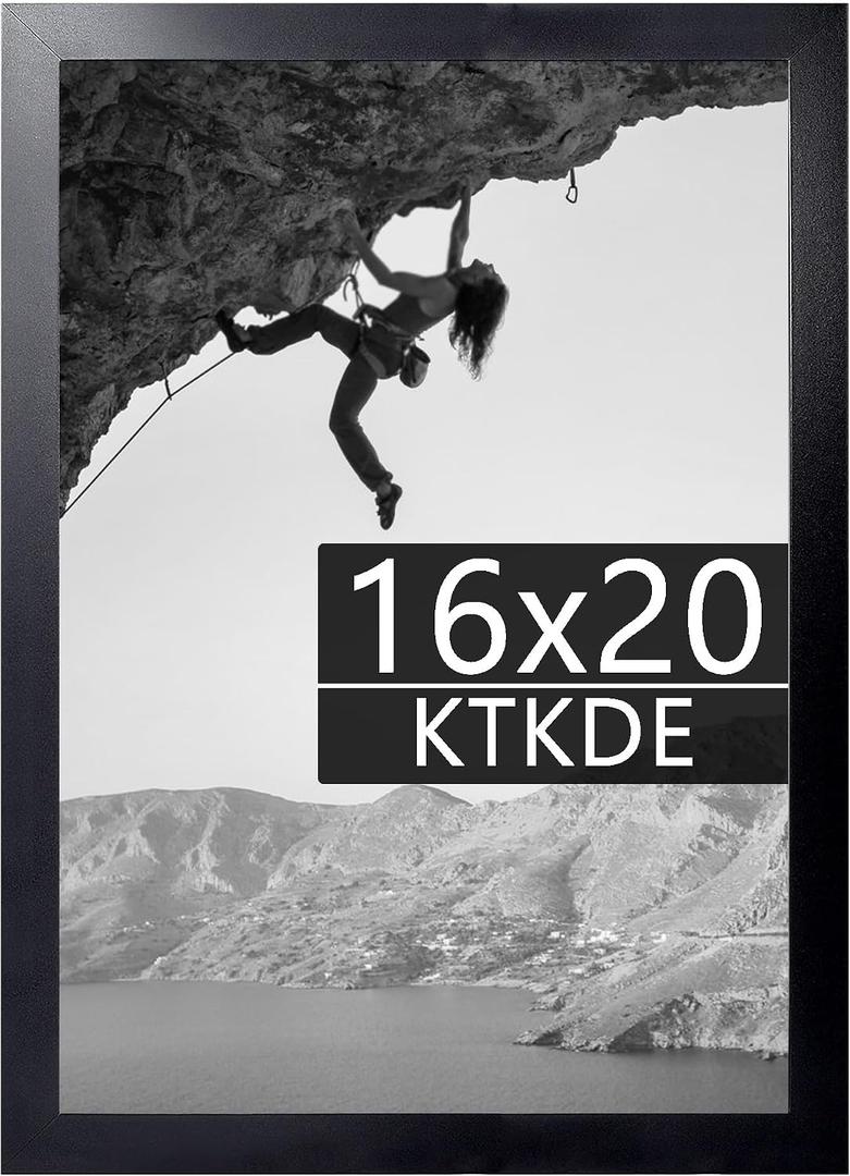 KTKDE 16x20 Picture Frame Wooden Black,Poster Frames with Polished Plexiglass, Wall Gallery Photo Frames Decorating for Minimalist Style Suitable,Any style Best gift