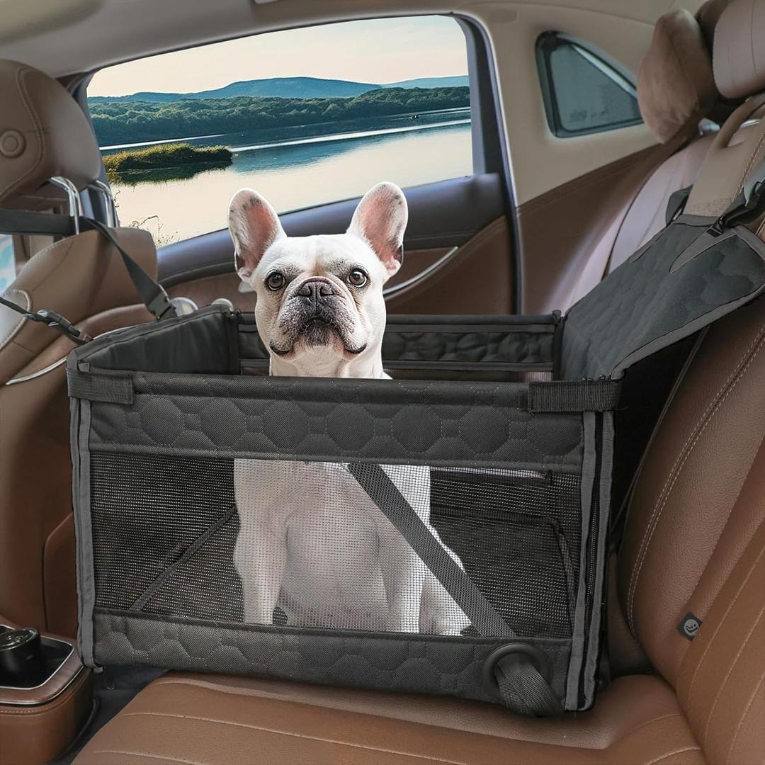 Dog Car Seat for Small and Medium Dogs,Waterproof Fabric with Breathable Mesh&Adjustable Dog Seat Belt for Car,Dog Bed for Back Seat Up to 30 LB-Small Black