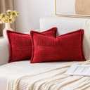 MIULEE Decorative Lumbar Throw Pillow Covers for Couch Bed Livingroom 12x20 Inch Set of 2 Red Boho Accent Throw Pllows Broadside Striped Patchwork Soft Corduroy Pillowcases