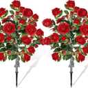 Lunmon 2 Pack 3ft Artificial Camellia Plants Tree 36" Faux Camellia Flower with Spike UV Resistant Realistic Fake Floral Blooming Bush for Indoor Outdoor Front Door Porch Backyard Garden, Burgundy