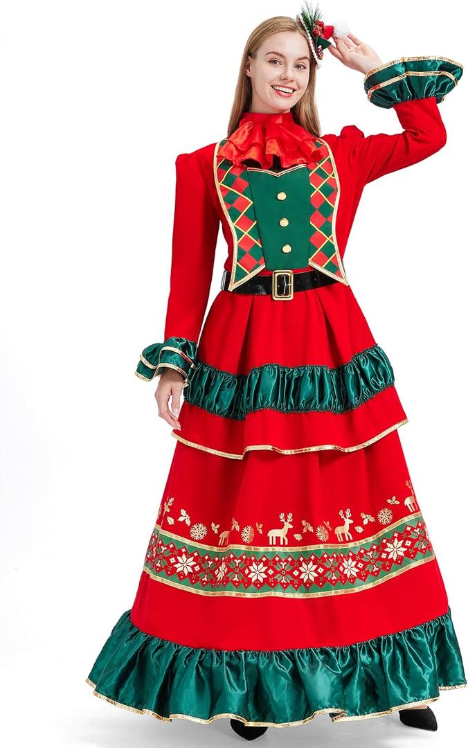 Mrs Claus Costume Adult Women Miss Santa Dress 4PCS Long Sleeve Christmas Outfit Party Holiday Plus Size (3X-Large)